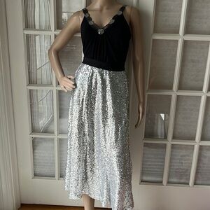 Booty Bell shimmery silver sequined mid calf skirt